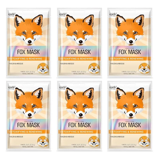 Epielle Character Face Mask Fox 6 Pack, Fun & Effective Korean Skin Care, Spa Party Favors, Stocking Stuffers, Birthday Gifts for Women, Thanksgiving Essentials