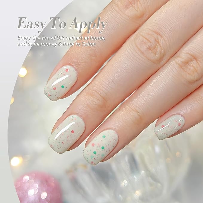 Born Pretty Christmas Jelly Glitter Gel Nail Polish Kit,Milky White Shimmer Reflective Color,Soak Off LED U V Nail Art Gel for Salon-Quality Manicure at Home