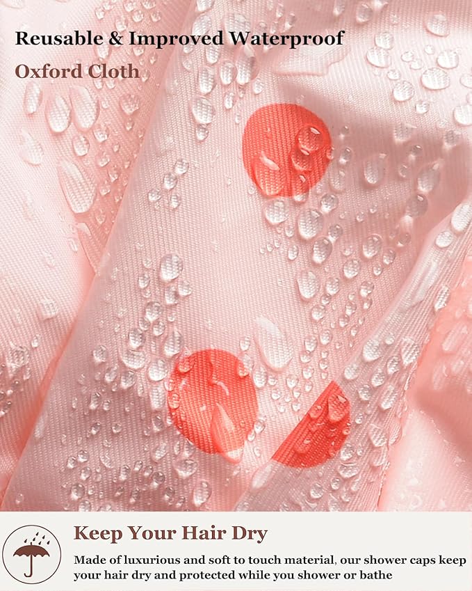 2Pcs Shower Caps for Women Shower Cap Reusable Waterproof Hair Cap for Shower with Adjustable Bowknot Luxury Bath Cap for Women (Black Dot & Pink Dot)