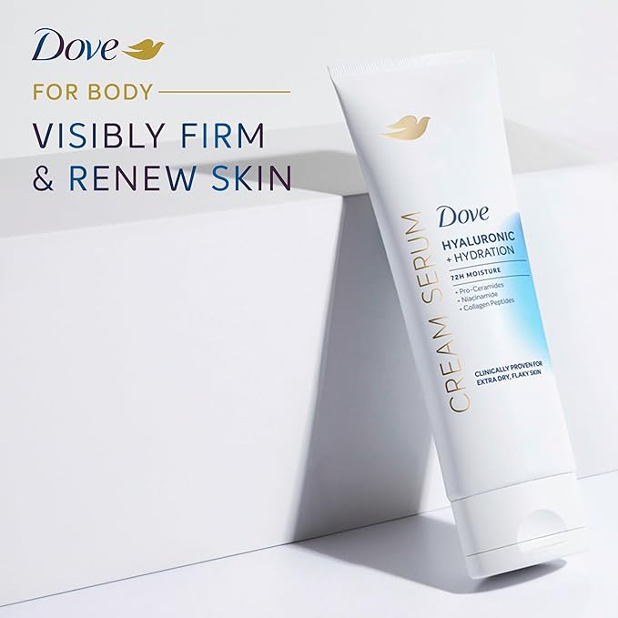 Dove Cream Serum Hyaluronic + Hydration for Extra Dry, Flaky Skin, with Pro-Ceramides, Niacinamide and Collagen Peptides Lotion, 8 oz
