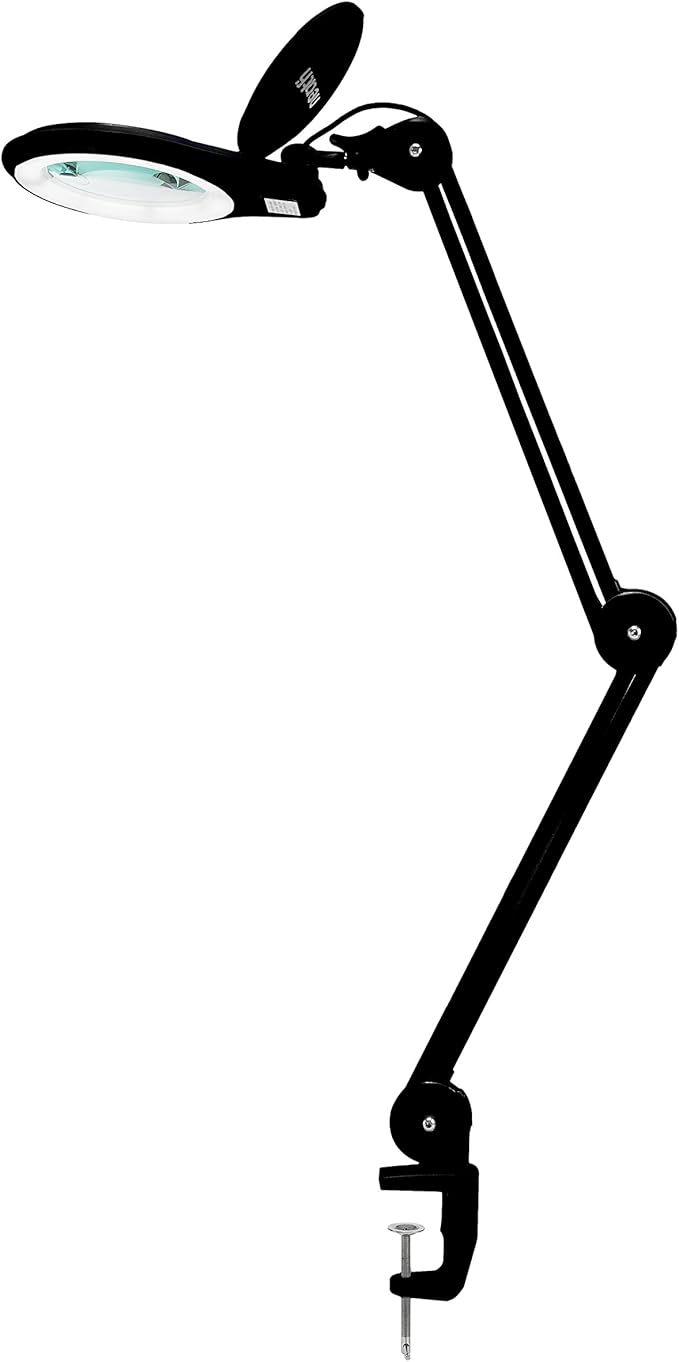 Neatfi 1,200 Lumens Super LED Magnifying Lamp with Clamp, Dimmable, Includes Microfiber Cleaning Cloth, 5 Inch Diameter Lens for Reading, Sewing, Crafting (Black, 5 Diopter)