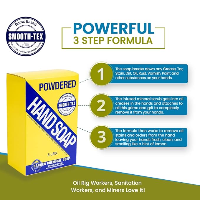 Smooth-Tex Borax Powdered Hand Soap - Heavy Duty Industrial Hand Wash - Removes Grease, Grime and Oil from Hands for Mechanics & Industrial Workers, Compare to Boraxo - 5 lbs (6 Pack)