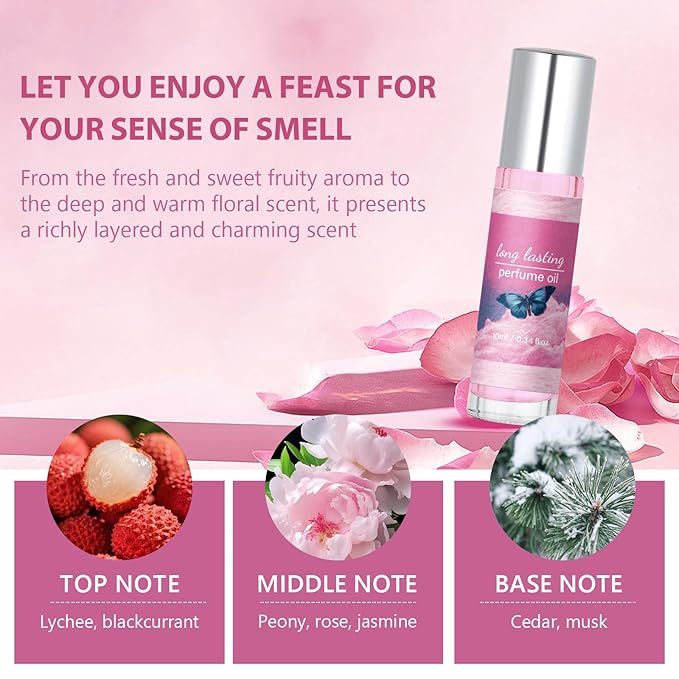 Pheromones Perfumes for Women, Roll On Perfume Oil, Travel Size Portable Essential Oil, Attract Men,3-Layered Scent with Lychee, Peony & Musk - Versatile Gift for Her