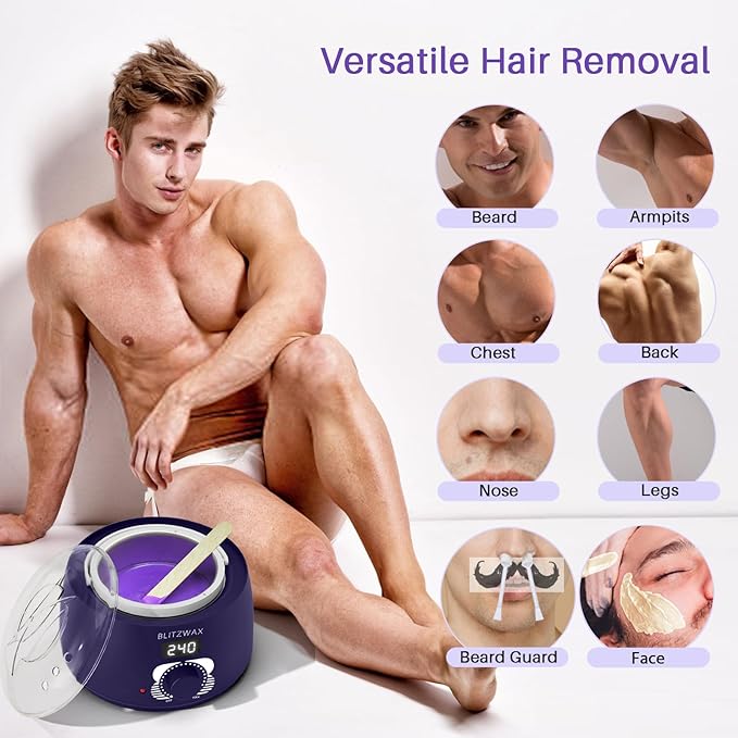 BLITZWAX Single Waxing Pot, Hard Wax Warmer for Face, Legs, Bikini, Brazilian and Body, for 16 oz, At Home Hair Removal Kit, for Men, Beginner Friendly, Quick Heating, Precise Temperature Control