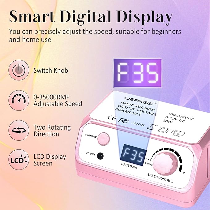 Nail Drill Professional 35000RPM Drils Nail Electric Nail File Nails Drill with 100pcs Sanding Bands and Nail Drill Bits for Acrylic, Gel Nail Manicure & Pedicure