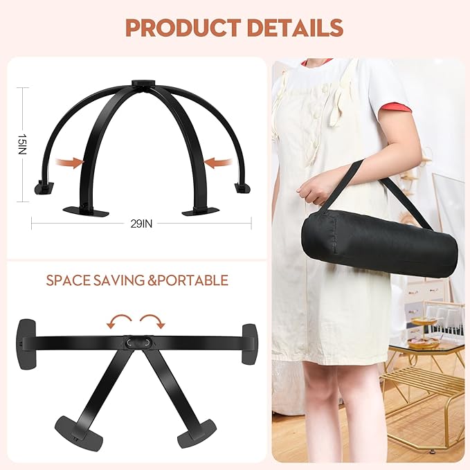 Professional Large Half Moon LED Light for Nail Desk, Foldable Arch Light for Nail Techs Perfect for Manicure Handicraft Lighting Lamp (Black, Large)