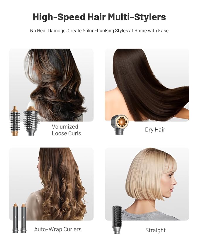 6 in 1 Hot Air Styler & Hair Styler- High-Speed Hair Dryer Brush, Fast Drying Blow Dryer Brush No Heat Damage Multi-Styler Auto Wrap Curlers for Volumizing Curl Straighten Frizz-Free with Travel Bag