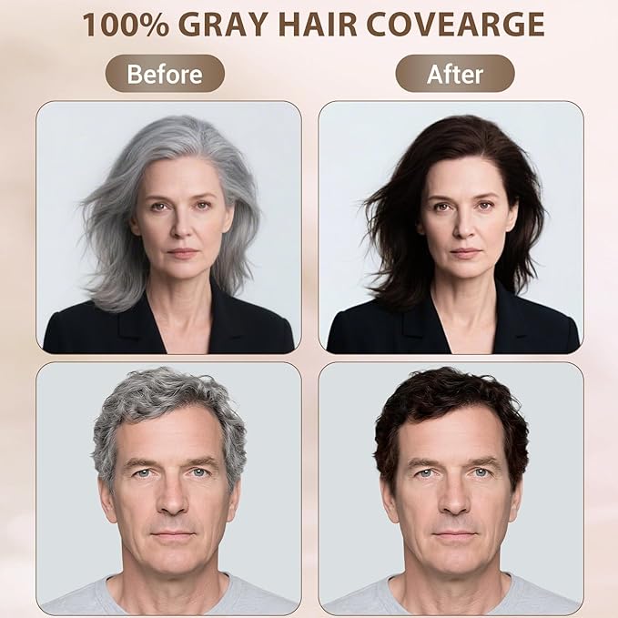 Dark Brown Hair Dye Shampoo for Women Men, 3 in 1 Hair Color Shampoo Dye for Grey Hair Coverage Champu Para Canas Mujer