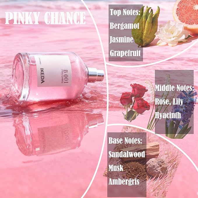 Women Perfume,Eau de Parfum 100ml Mini Bottle Long Lasting Fragrance, Jasmine,Rose,Myrtle Sandalwood Scents for Girl (Pink Meet)