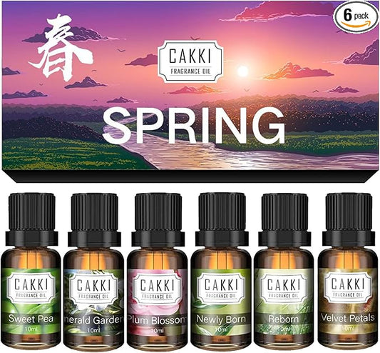 Essential Oils for Diffusers for Home,Spring Fragrance Oils Set,6x10ml,Sweet Pea,Emerald Gardenia,Plum Blossom,Newly Born,Reborn,Velvet Petals,Aromatherapy Oils,for Candles Making
