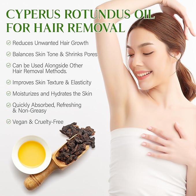 Cyperus Rotundus Oil,Cyprus Rotundus Oil for Hair Removal,Cyperus Oi-l Natural, Soothing and Gentle,Reducing Body Hair Growth,Smooth Skin & Hair Removal,60ml (1pcs)
