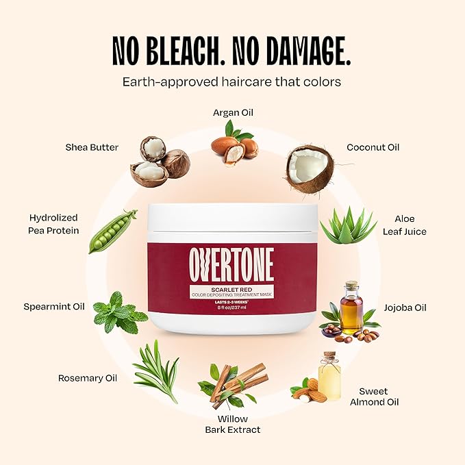 Overtone Semi Permanent Hair Color Conditioner, Scarlet Red, 8 oz, Nourishing, Damage-Free, Color Depositing Mask for All Hair Types with Shea Butter & Coconut Oil, Vegan & Cruelty-Free