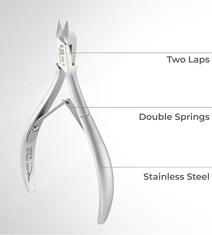 NGHIA Cuticle Nipper - D-03 JAW 16 | Stainless Steel | Durable and Sharp | Ergonomic Design | Grey Plated | Ideal for Salons and Home Use