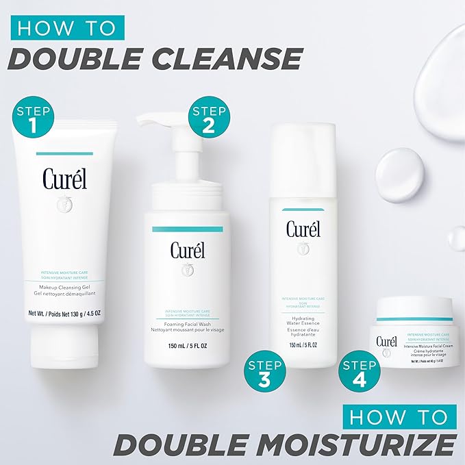 Curel Japanese Skin Care Trial Kit, Cleansing Gel, Foaming Face Wash, Facial Lotion, Facial Cream with Ceramides for Dry, Sensitive Skin, Travel Size, Cruise Ship Essentials, Fragrance & Alcohol Free