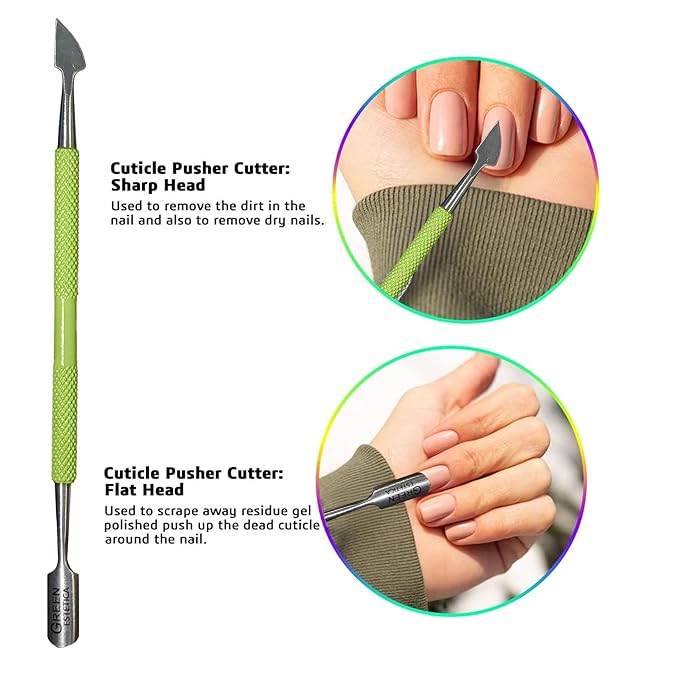 Professional Cuticle Trimmer with Cuticle Pusher Nail Cuticle Remover Nipper Silver Stainless Steel Sharp Blades Manicure Tools with Double Spring Nail Care Pedicure Nail Tools Home Spa (Green)
