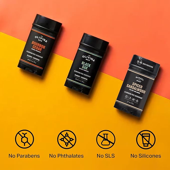 Barrel & Oak Aluminum Free Deodorant for Men, Natural Men's Deodorant with Bergamot & Black Pepper Essential Oil for Delicate Skin, Grooming Kit Gifts for Men, Black Oak, 2.7 oz