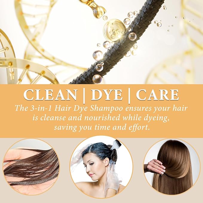 Hair Dye Shampoo for Women & Men - 3-in-1 Hair Color & Care, Gentle Covers Gray Hair in Minutes, Easy At-Home Color Shampoo Hair Dye, Formulated for Color Treated Hair, 16.9 Fl Oz (Chestnut Brown)