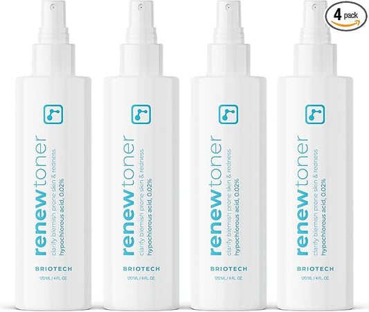 BRIOTECH Renew Toner, Hypochlorous Acid Spray, Minimize Appearance of Blemishes, Soothing Facial Mist for Sensitive Skin, Calm Redness & Bumps, Vegan, 4 fl oz (4 Pack)