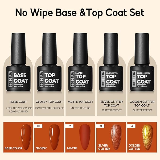 COSCELIA 25 Bottles Fall Gel Nail Polish Set, 20 Colors Gel Polish with 5pcs Top Base Coat Nude Brown Red Yellow Glitter Autumn Winter Colors Nail Art Manicure Starter Kit Christmas Gifts for Women