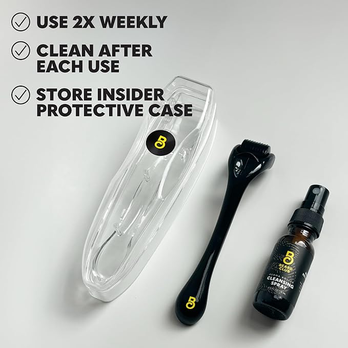 The Beard Club Derma Roller for Face, Body and Scalp - Microneedling for Men and Women with 540 Titanium Microneedles - Beard Roller & Micro Needling Scalp Hair - Black & Yellow