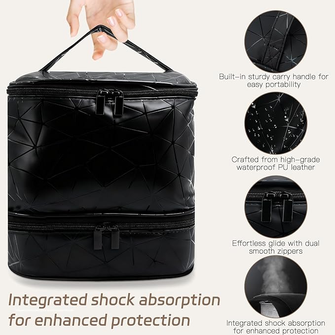 LKE Nail Polish Organizer, Nail Organizers and Storage - Double Layer Holder for Painting Nails, Holds 30 Bottles & Nail Lamp, PU Leather Professional Manicure Case with 2 Bags, Travel Essential