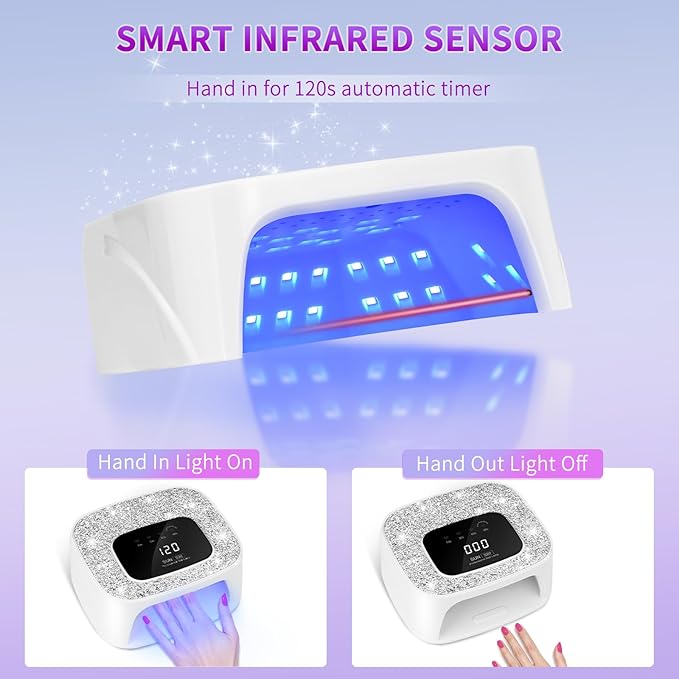UV LED Nail Lamp Dryers & Gloves 268W Diamond UV Light for Gel Nails Polish,Fast Curing Colored Poly Builder Gel Lamp with Sensor 4 Timer Touch Screen 36 LED,Professional Manicure Pedicure Art Tools