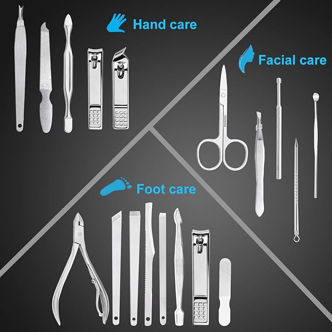 Nail Clippers Set Fingernail and Toenail Clipper Cutters, 18Pcs Manicure Pedicure Kit Professional Grooming Kits, Nail Care Tools with Travel Case Stocking Stuffers Gifts for Men Women Parent