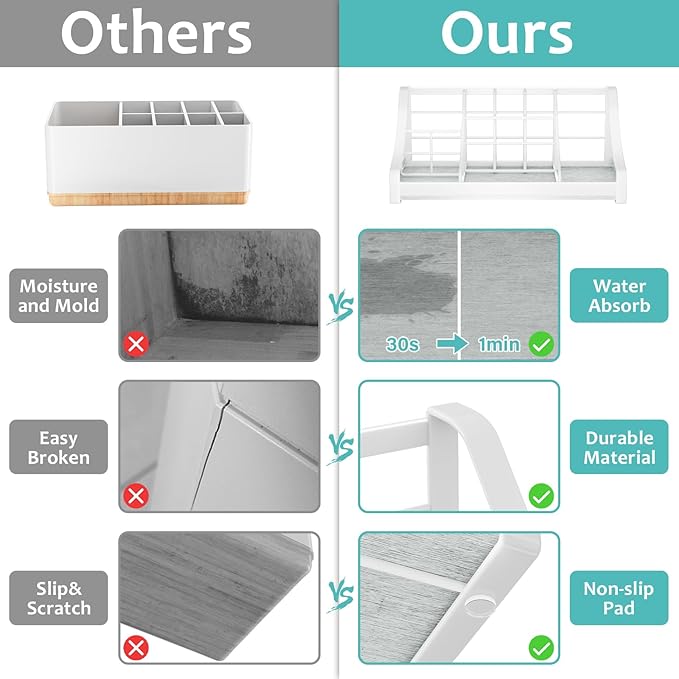 Toothbrush Holder Instant-Dry Organizer - Bathroom Countertop Organizer Kids Electric Toothbrush Toothpaste Holders - 7 Slots Bathroom Sink Accessories Storage Tooth Brush Counter Organization, White