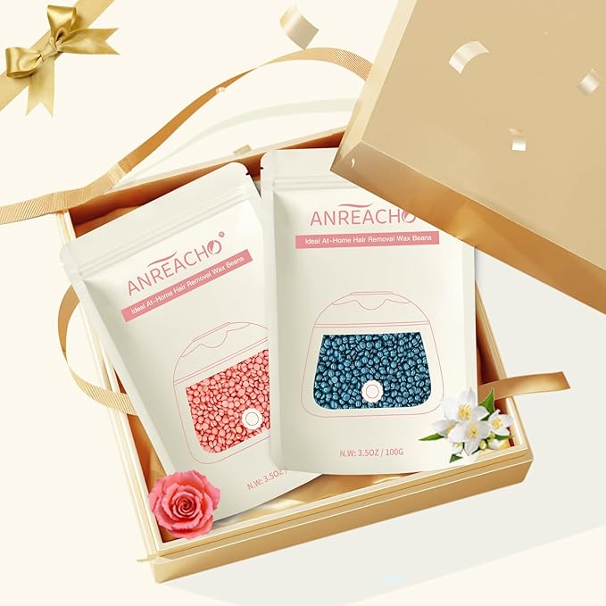 Wax Beads, Anreacho 1.1 lb Hard Wax Beans for Hair Removal, Brazilian, Bikini, Face, Eyebrows, Underarms, Chest, Back, Legs, Wax Refill for Women & Men, Pack of 5