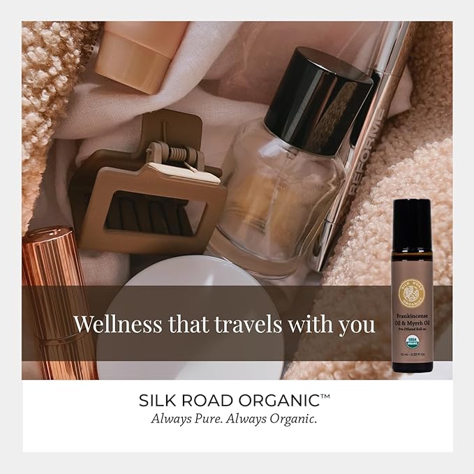 Silk Road Organic Frankincense Oil & Myrrh Essential Oil Roll On, USDA Certified, Body Aches, Stiffness & Tingling - 10 ml Aromatherapy Roller