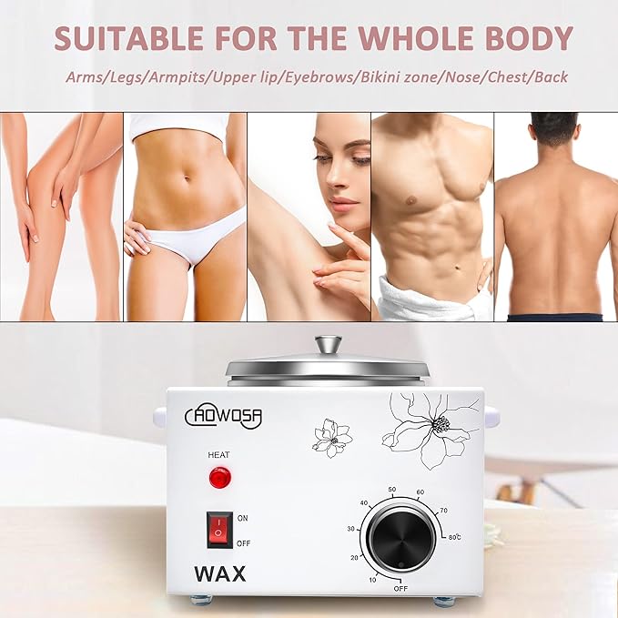 Professional Waxing Kit Wax Warmer Single Pot Wax Heater Machine for Hair Removal, Large Waxing Pot with Non-Stick Easy Clean Pot, 50 Sticks & 20 Collar, for Spa Salon Beauty Esthetician Home(White)