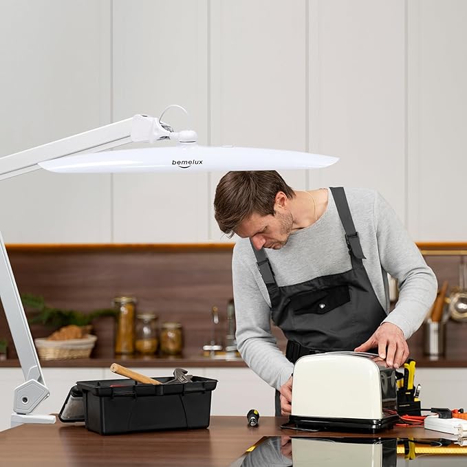 117PCS LED Clamp Desk Lamp, 20 Inch Metal Swivel Arm with Protective Casing, 2200 Lumens, Dimmable Task Lamp for Reading, Office Work, Sewing, Study, and Crafts(White)