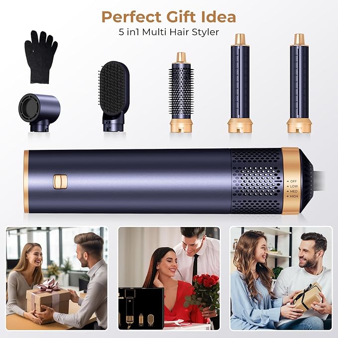 Blow Dryer Brush 5 in 1, Negative Ion Hair Dryer Brush Set Upgrade Hot Air Brush Air Styler Curling Wrap Air Curler, Curling Iron Hair Styling Tools As A Gift for Straight/Curl/Drying/Smoothing