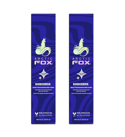 Arctic Fox Semi-Permanent Hair Color Dye, Vegan & Cruelty-Free, Ammonia-Free, Peroxide-Free, Conditioning, Midnight Blue, Sorceress, For All Hair Types, 5.6 Fl Oz (Pack of 2)