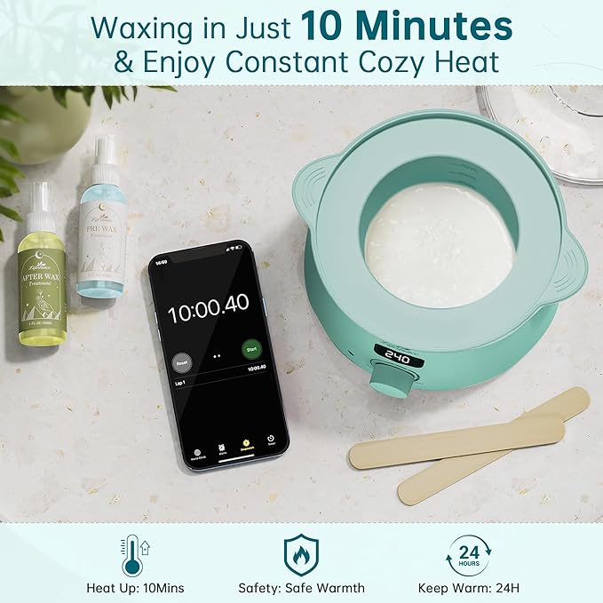 Lifestance Waxing Kit for Women & Men - L3 VelviMint Digital Warmer, Silicone Wax Pot Liner, Hair Removal Kit with 14.1oz Hard Wax Beads & Oil Spray, Professional for Home Brazilian Bikini Face Leg