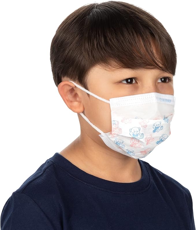 HALYARD Disposable Child's Face Mask with SO SOFT Earloops, Pleat-Style, Teddy Bear, 47359