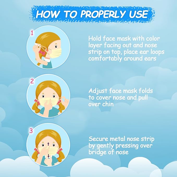 Rasav Kids Disposable Face Masks,3 Ply Kids Masks Disposable Breathable Colorful Cute Face Masks for Children, Girls & Boys