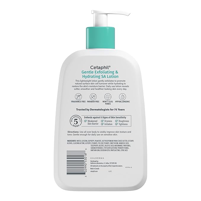 Cetaphil Gentle Exfoliating SA Lotion, Lightweight Moisturizer for All Skin Types, 16 Fl oz Pump Bottle, Salicylic Acid, Mandelic Acid & Gluconolactone, Gently Exfoliates, Dermatologist Recommended Brand