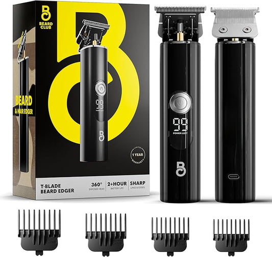 The Beard Club Professional T-Blade Beard Trimmer for Men LT - Barber Electric Shaver, Mustache & Hair Clippers for Men Zero Gapped Cordless Buzzer Hair Trimmer & T Liner - Edger Line Up Grooming Kit