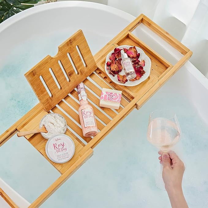 Spa Gifts for Women, Gift Set for Women, BFF LOVE 6Pcs Rose Spa Set for Women, Spa Kit with Essential Rose Oil, Bath Salt, Soap, Natural Petals, Christmas Gifts for Mom