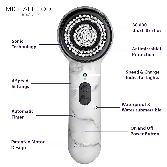 Michael Todd Beauty Soniclear Allure 2024 Best of Beauty Winner Facial Cleansing + Exfoliation Brush System with 4 speeds, Serum Infusion Head + Travel Case
