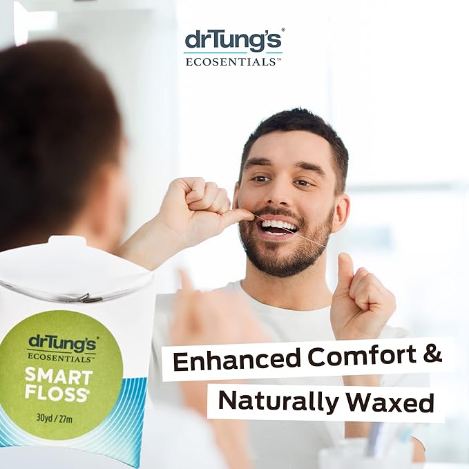 DrTung's Smart Floss - Natural Floss, PTFE & PFAS Free Floss, Gentle on Gums, Expands & Stretches, BPA Free - Natural Dental Floss Cardamom Flavor (Pack of 9)