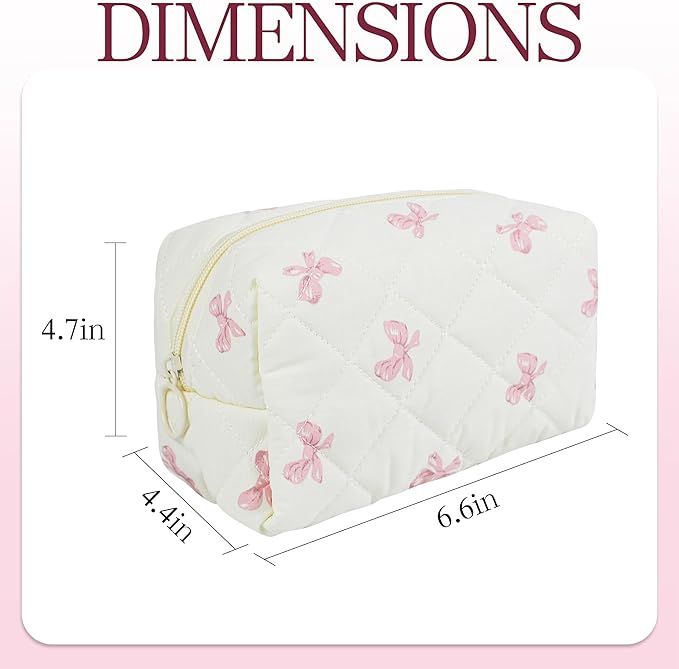 Quilted Makeup Pouch,Cotton Puffy Makeup Bag, Coquette Cosmetic Bag for Women and Girls, Aesthetic Organizer Bag, Cute Flower Travel Toiletry Bag