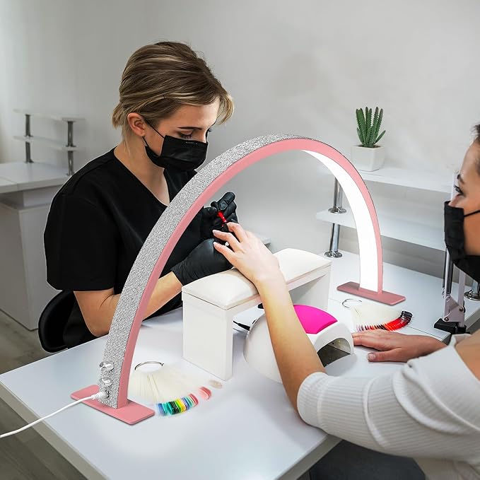 IMENE 29in Half Moon Lamp, 3000-6000k LED Manicure Light for Nail Desk, Perfect for Table Pink