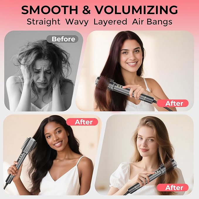 5 in 1 Hair Styler&Hair Dryer Brush,High-Speed Frizz-Free Blow Dryer,Ionic Fast Drying Hot Air Brush Air Styler Wrap, Auto Wrap Curler, Multi Styler Tools-Curl,Volumize, Straighten,Ideal Gift