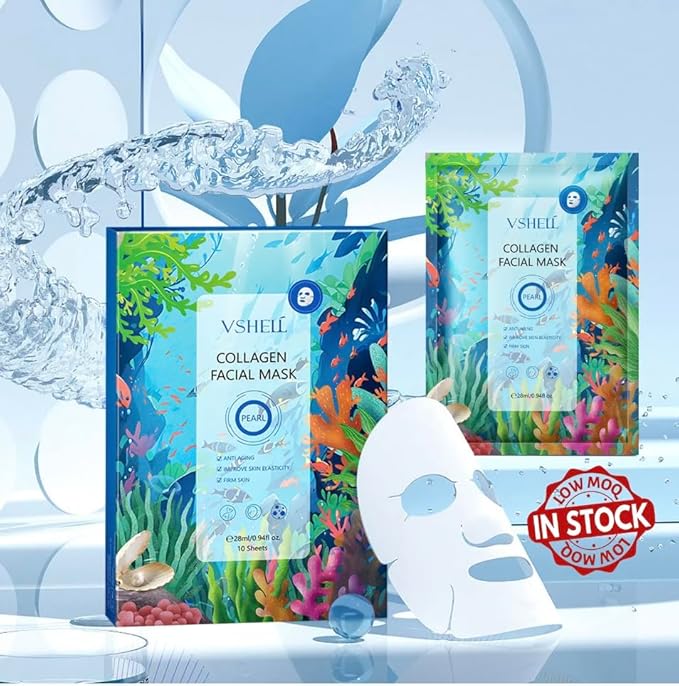 Collagen Anti-Aging Face Sheet Mask, Set of 10 – Firming & Hydrating Skincare with Hyaluronic Acid – Moisturising Repair Treatment for Sensitive Skin – Holiday-Ready Glow for Women & Men