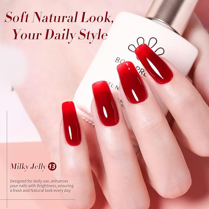 Born Pretty Jelly Burgundy Gel Nail Polish Blood Wine Red Gel Polish Translucent Halloween Christmas Nail Gel Soak Off Hema-Free Gel Polish U V Light Cure for Nail Art DIY 15ML
