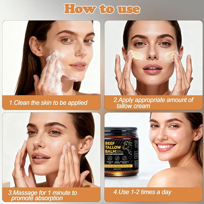 Beef Tallow for Skin, Natural Tallow Balm with Raw Honey and Beeswax for Face, Deep Nourishing Moisturizers, Grass-Fed Beef Tallow Cream for All Skin Types