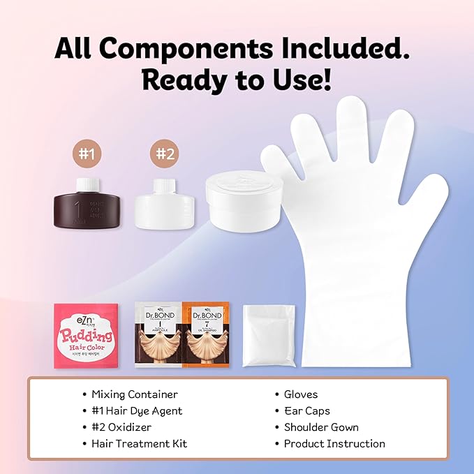 eZn Pudding Hair Dye Ammonia Free Semi-Permanent Self Hair Dye DIY Kit included contain Keratin Made in Korea Beauty (Ash Khaki)