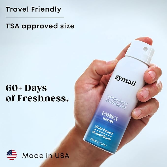 Gymati - Fitness Deodorant Spray - Men & Women - Aluminum-Free - All Day Ultimate Odor Protection - Built For Sweat - Air-Powered - Vegan & Plant-Based - Made in USA -Unisex -3.4oz Travel Size -3 Pack
